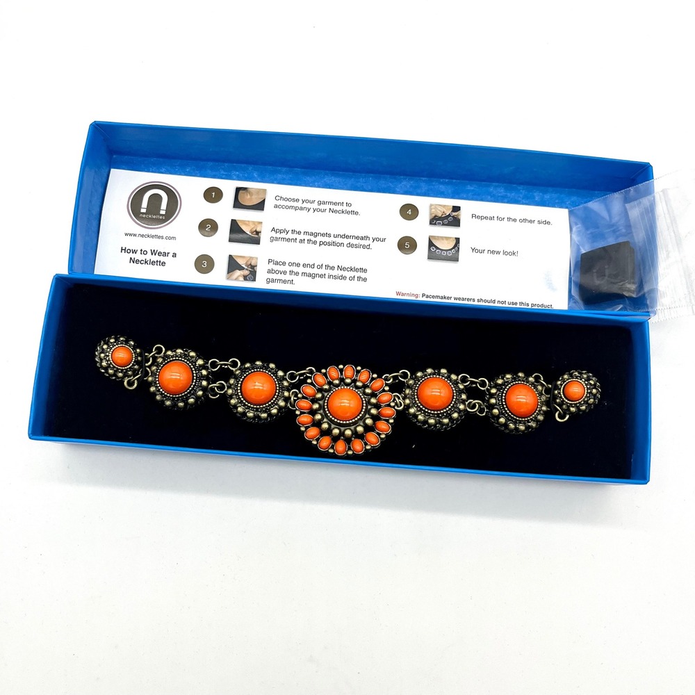 Necklettes Magnetic Southwestern Garmet‎ Jewelry Necklace Orange Gold Tone